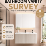 Beige Fluted Floating Bathroom Vanity with LED Lighted Mirror Cabinet, Wall Mount Vanity Unit Model 14120B