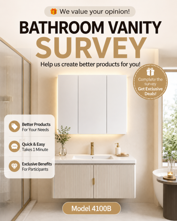 Modern Fluted Bathroom Vanity Cabinet with LED Mirror Cabinet, Wall Mounted Sink Vanity Unit Model 14100B